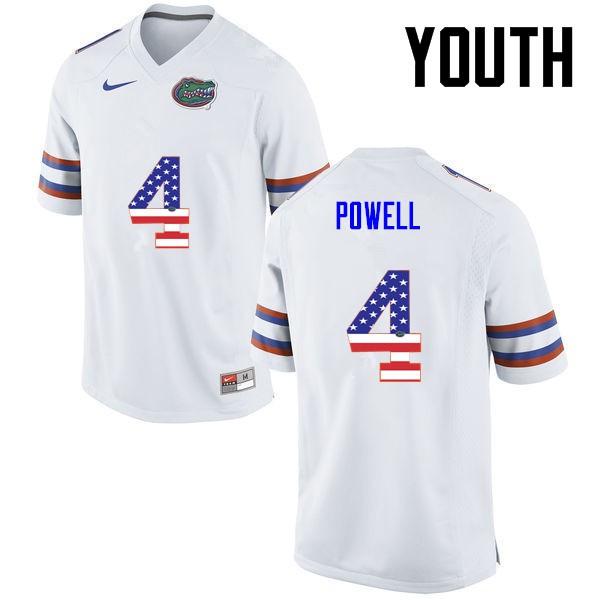 Florida Gators Youth #4 Brandon Powell College Football USA Flag Fashion White